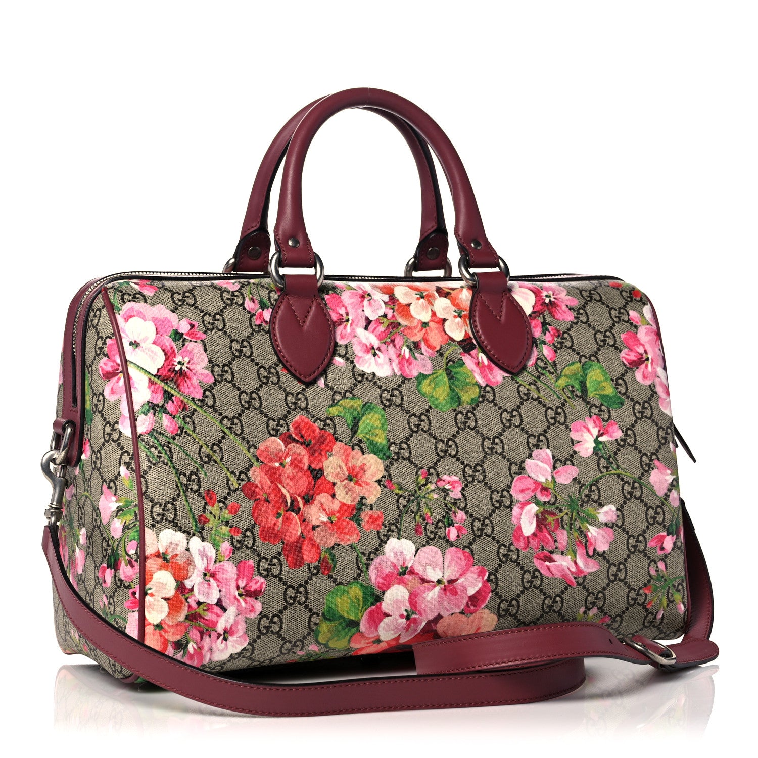 Gucci GG Supreme Monogram Blooms Medium Boston Beige Multicolor Dry Rose 3 of 13