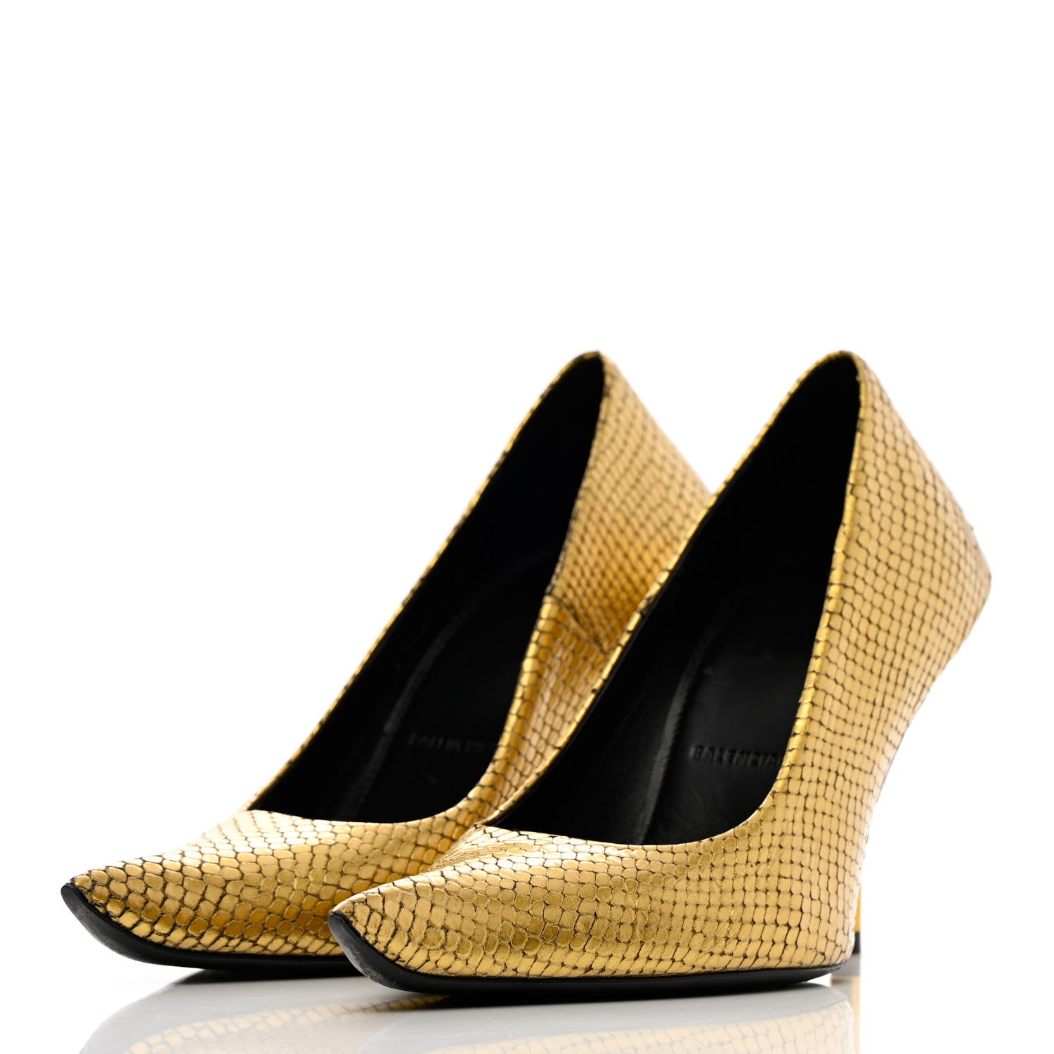 Balenciaga Metallic Calfskin Snakeskin Embossed Essex 110mm Pumps 37 Gold 3 of 13