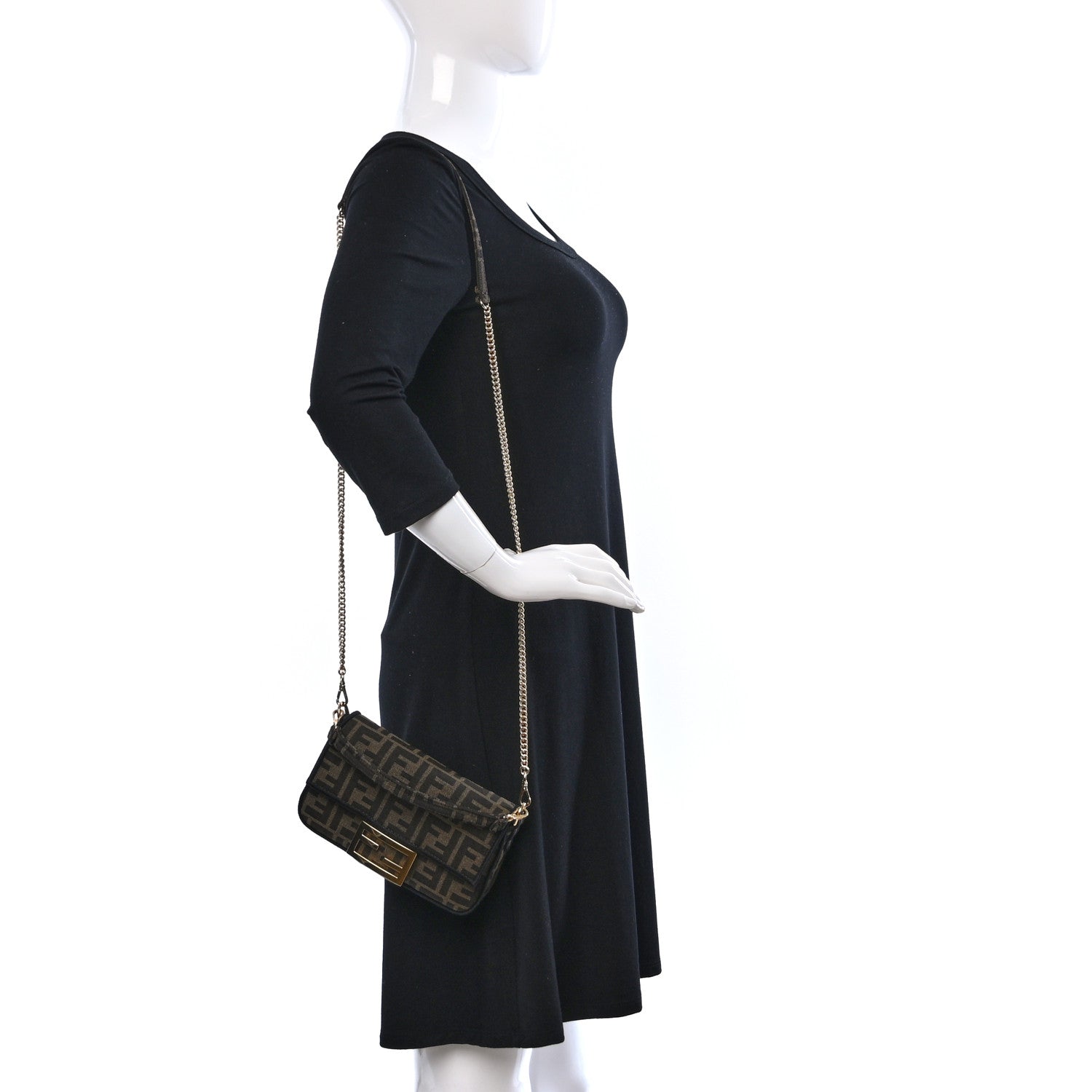 Fendi Fabric Jacquard FF 1974 Mini Baguette Tobacco Moro Black 2 of 8