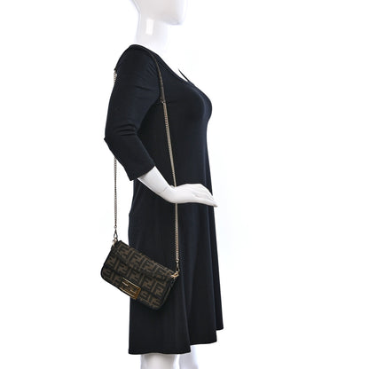 Fendi Fabric Jacquard FF 1974 Mini Baguette Tobacco Moro Black 2 of 8