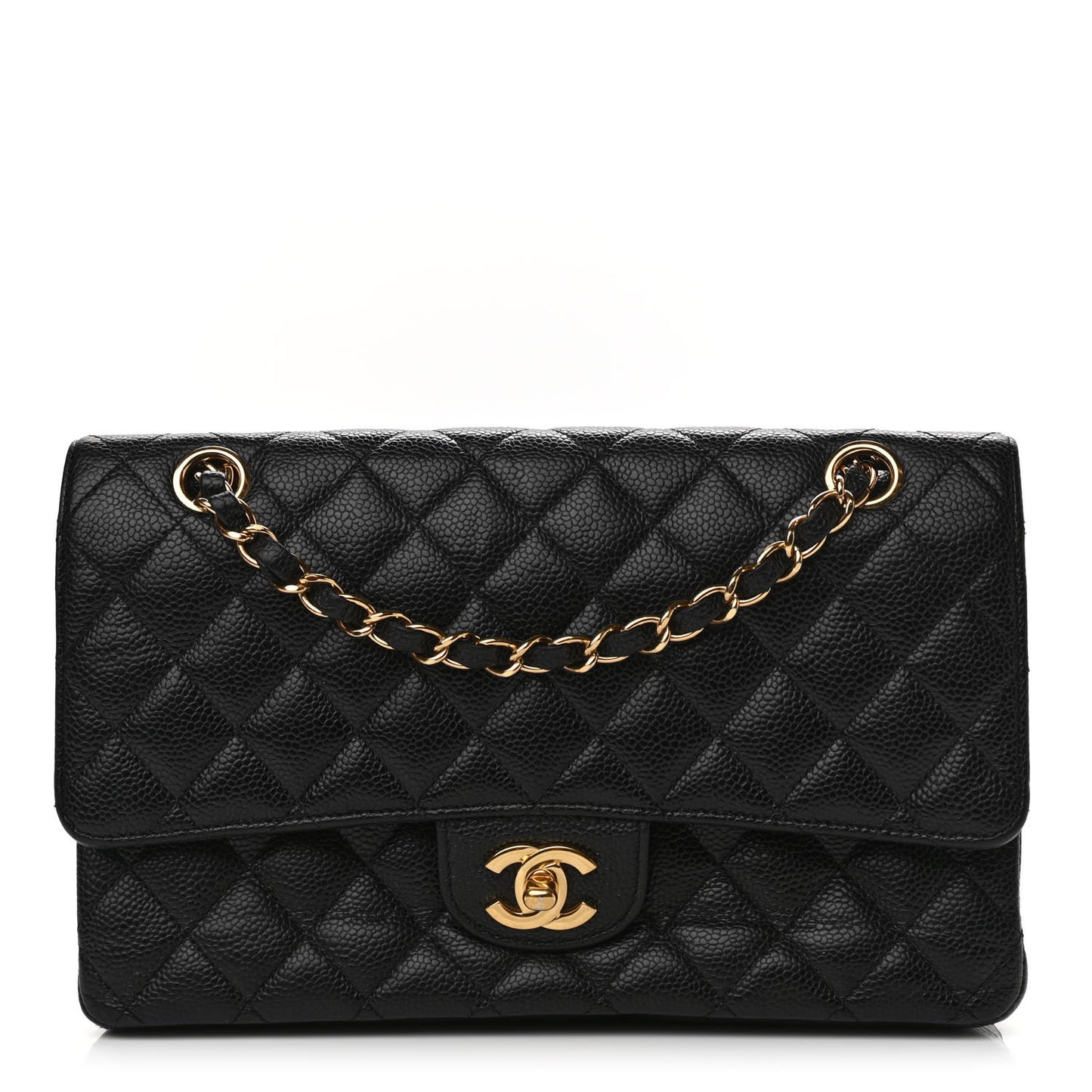 Caviar Quilted Medium Double Flap Black