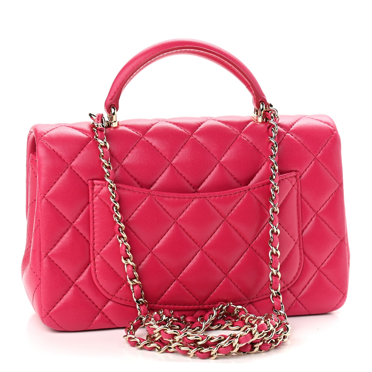 Lambskin Quilted Mini Top Handle Rectangular Flap Dark Pink