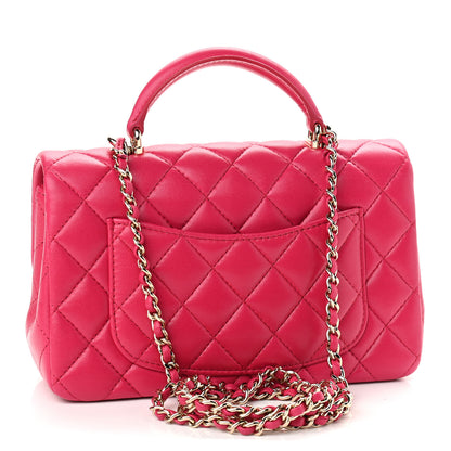 Chanel Lambskin Quilted Mini Top Handle Rectangular Flap Dark Pink 3 of 9