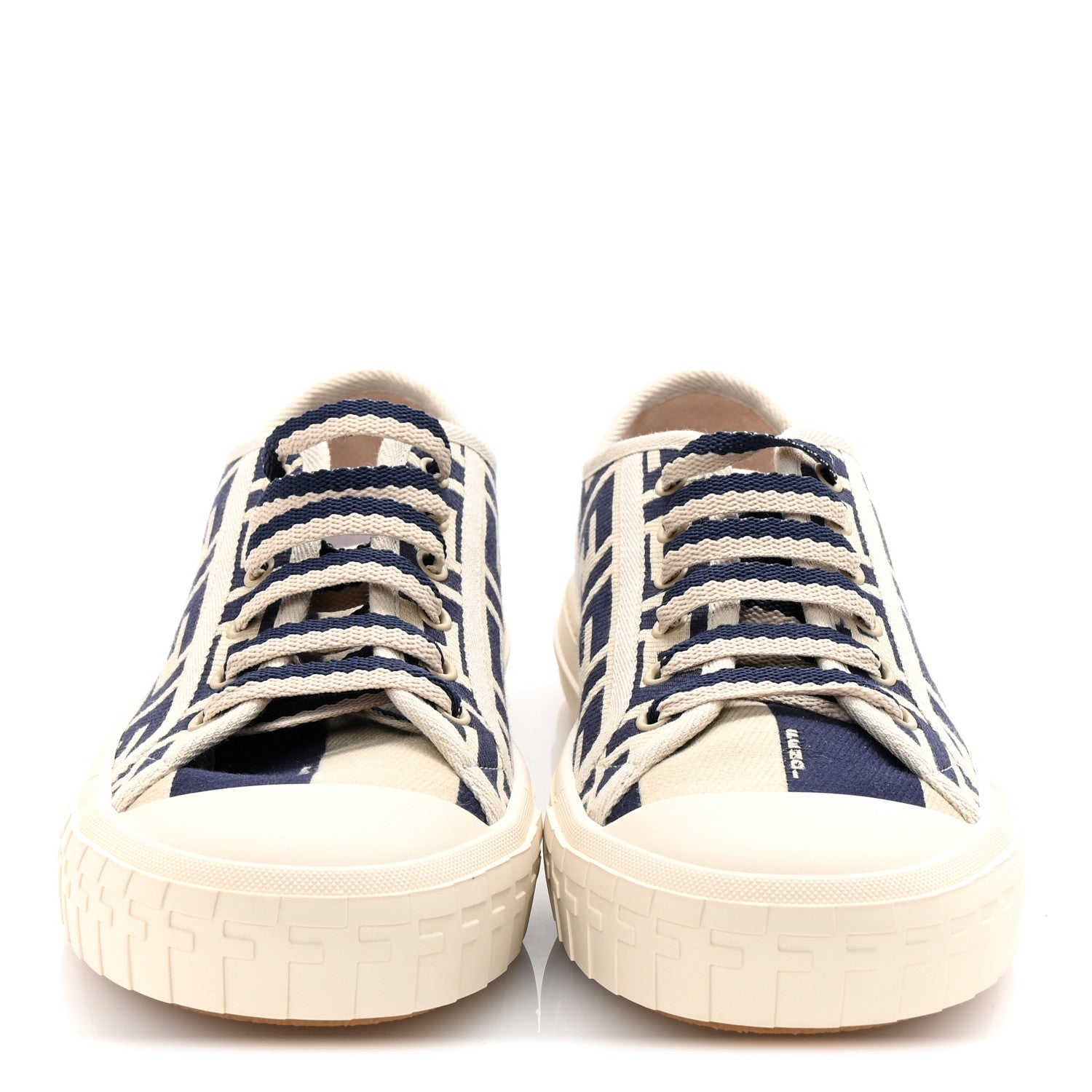 Fendi Woven Fabric FF Womens Domino Low Top Sneakers 38.5 Bei Midnight 3 of 10