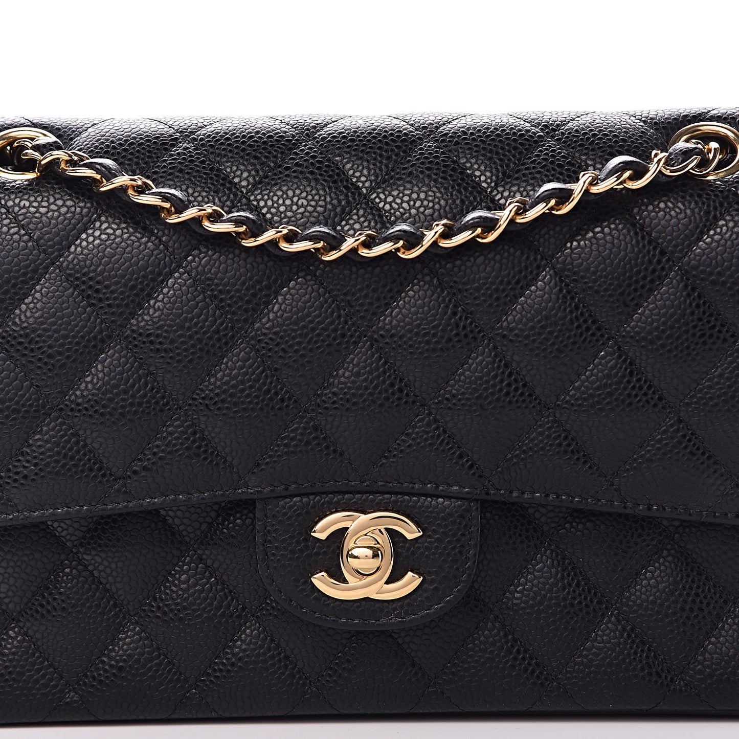 Caviar Quilted Medium Double Flap Black