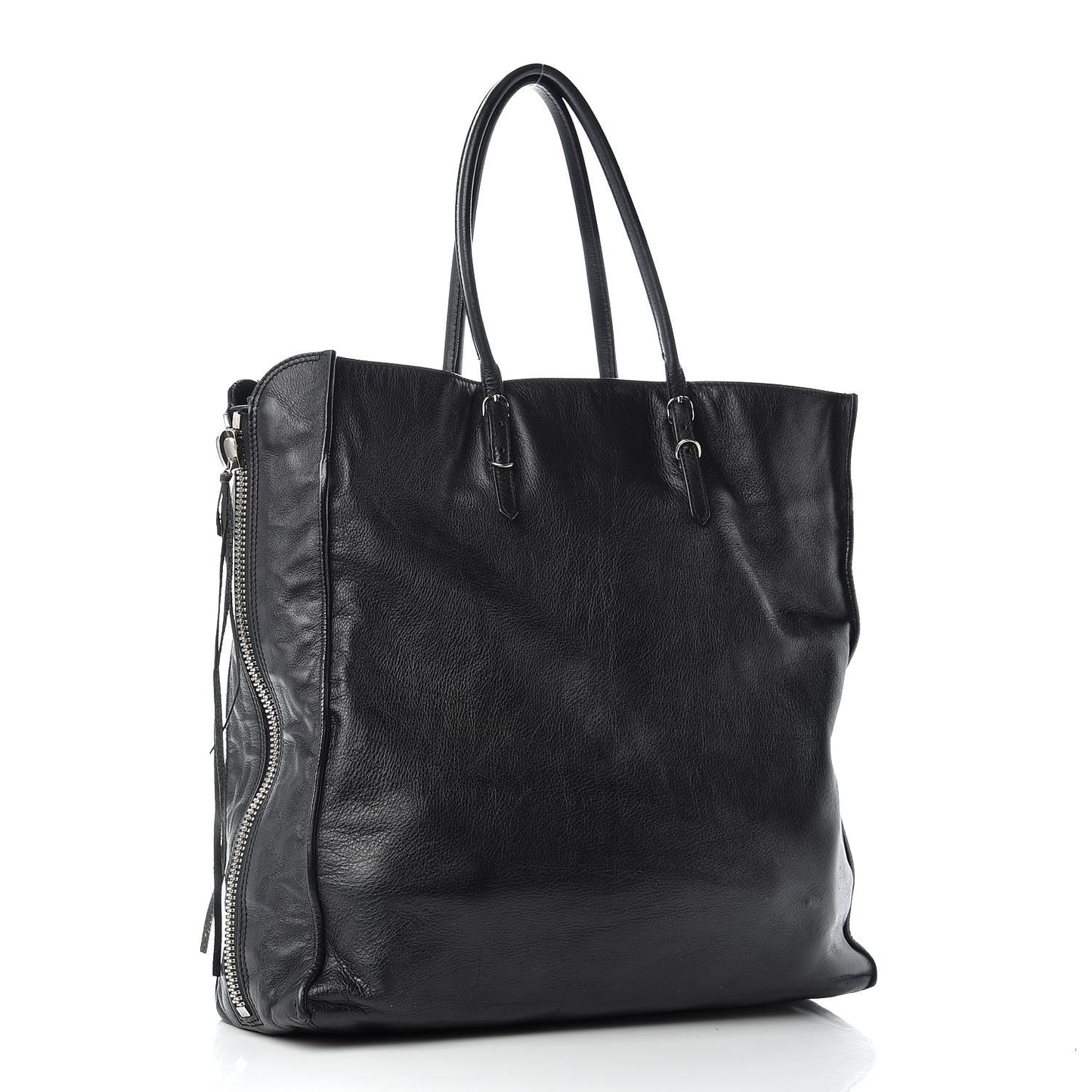 Calfskin Papier Ledger Zip Around Tote Black