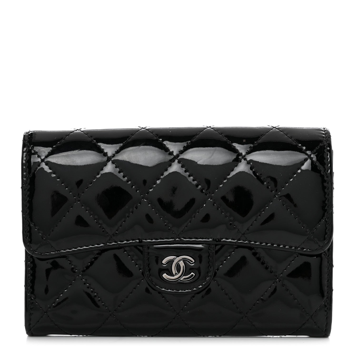 Chanel Patent Calfskin Quilted Small Flap Wallet Black 1 of 8