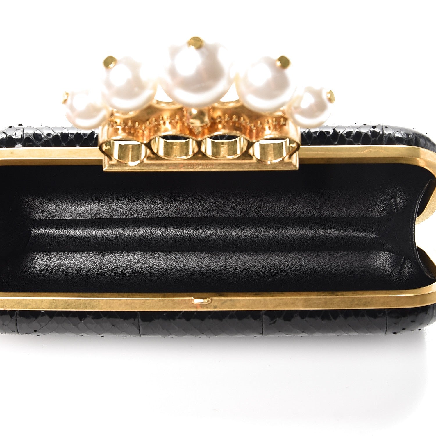 Alexander McQueen Python Pearlescent Knuckle Duster Clutch Black Gold 4 of 7