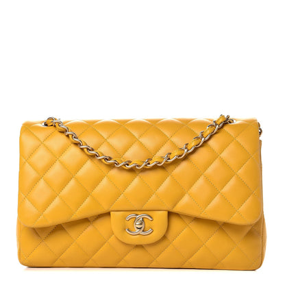 Chanel Lambskin Quilted Jumbo Double Flap Yellow 1 of 8