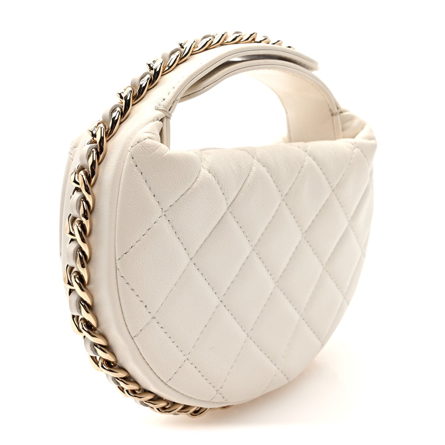 Lambskin Quilted Chain Around Pouch Hobo White
