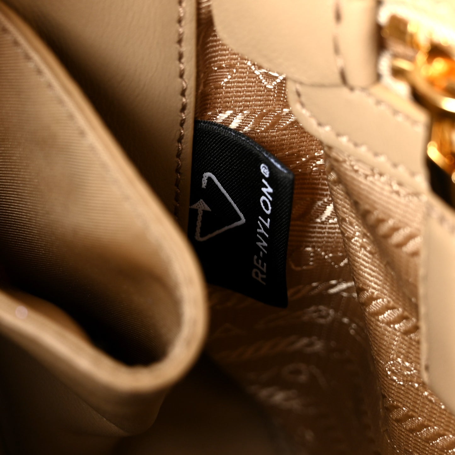 Re-Nylon Saffiano Medium Re-Edition 1978 Two Handle Bag Cammello