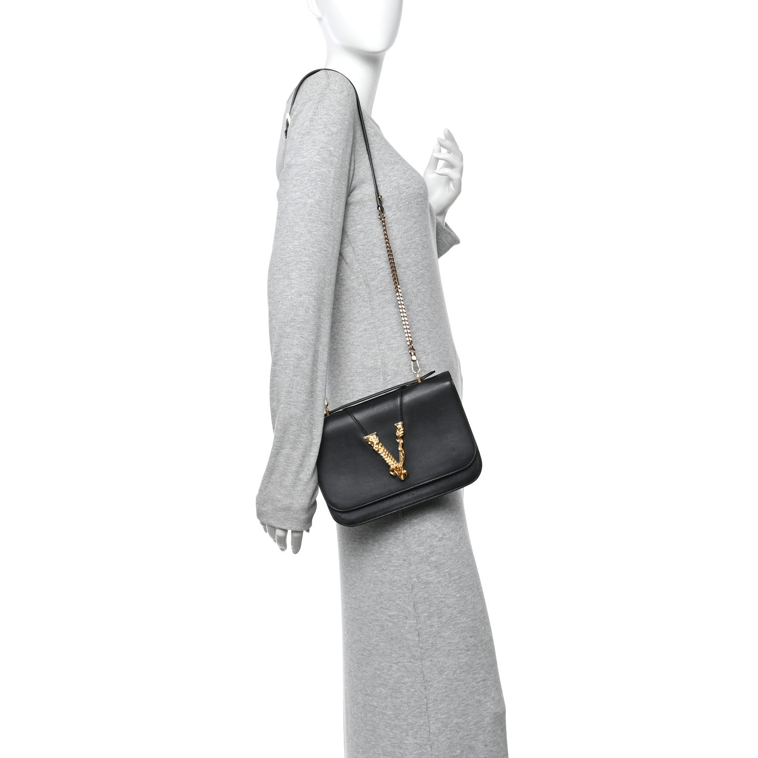 Versace Vitello Barocco Virtus Top Handle Shoulder Bag Black