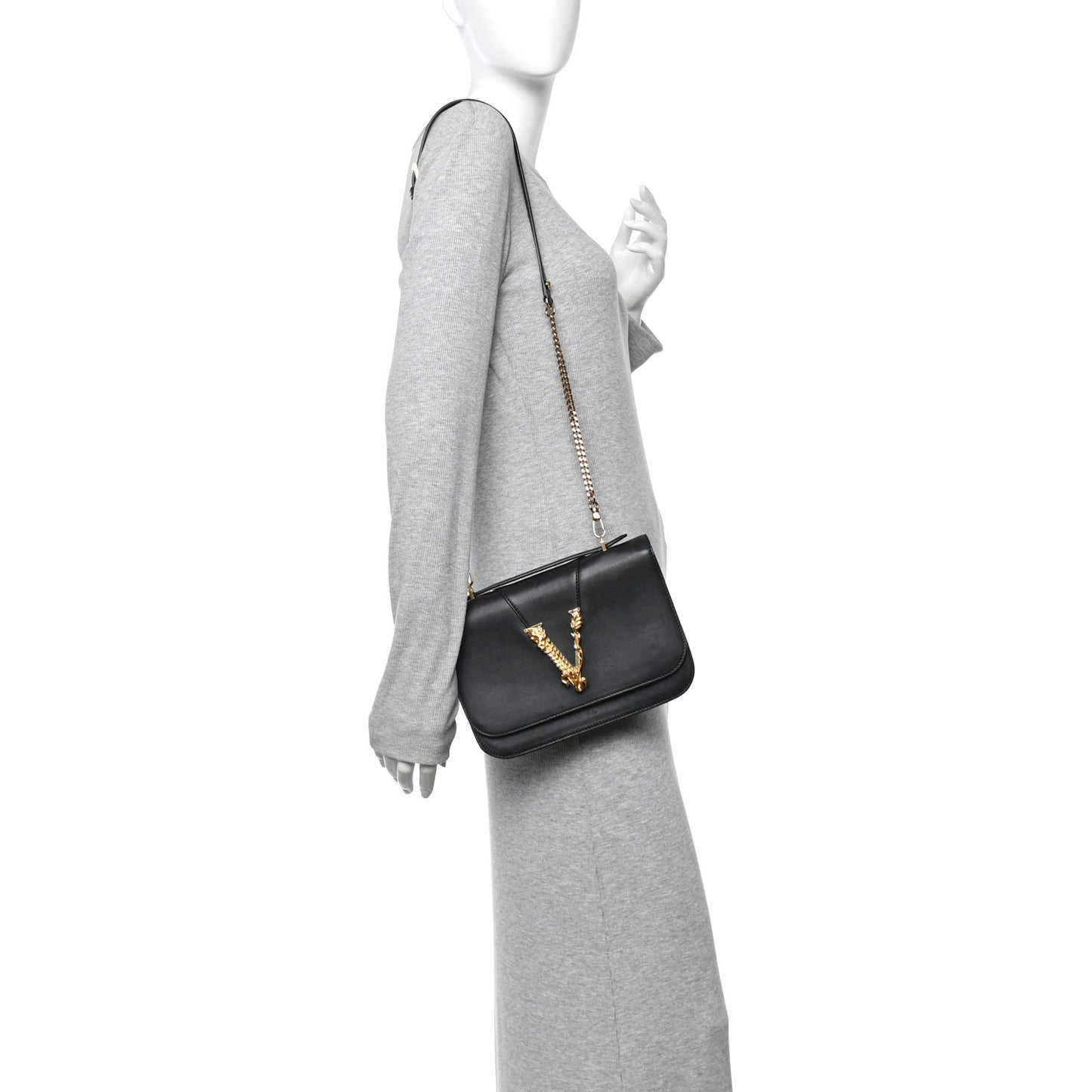 Vitello Barocco Virtus Top Handle Shoulder Bag Black