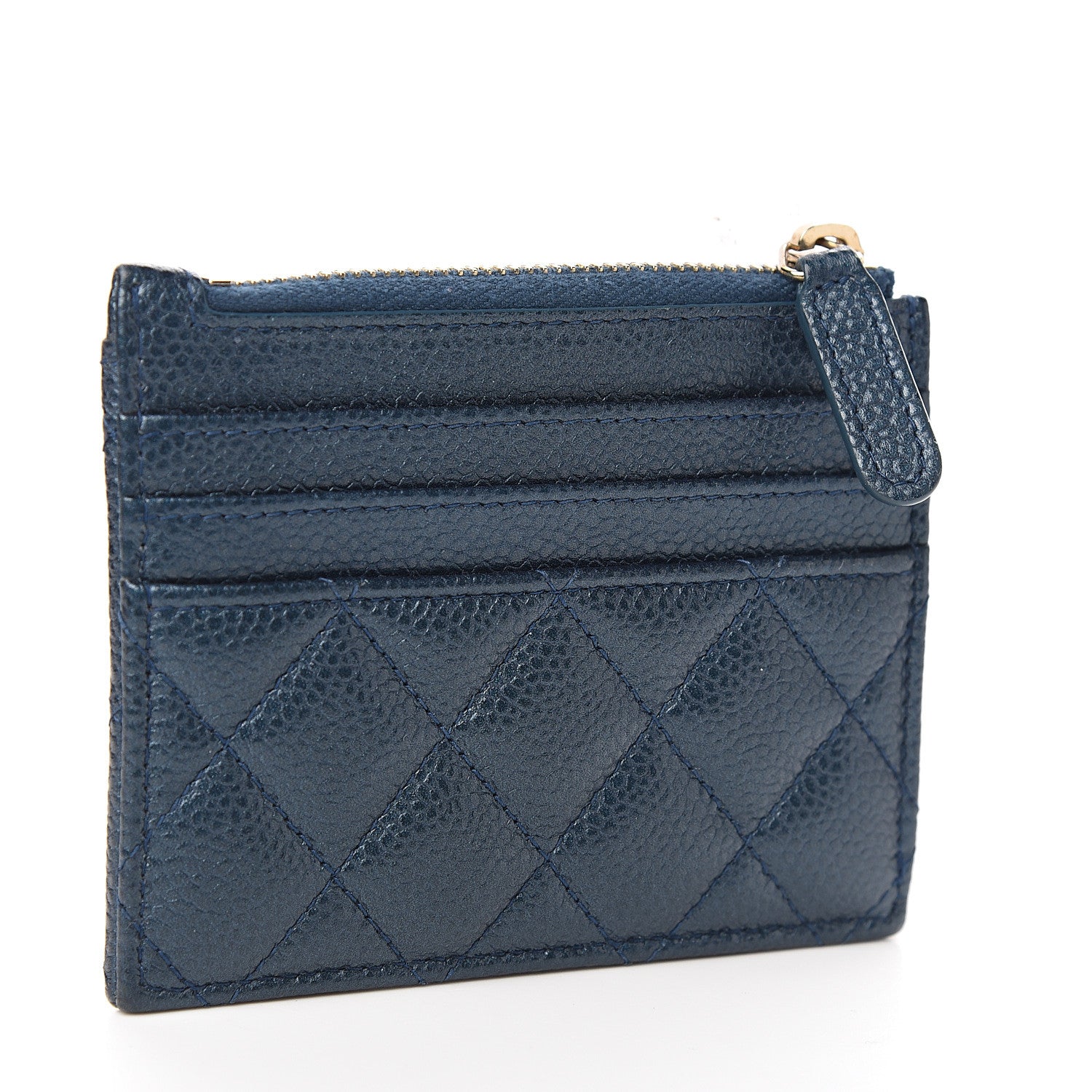 Chanel Metallic Caviar Quilted CC Zip Card Holder Dark Blue 2 of 6