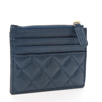 Chanel Metallic Caviar Quilted CC Zip Card Holder Dark Blue 2 of 6