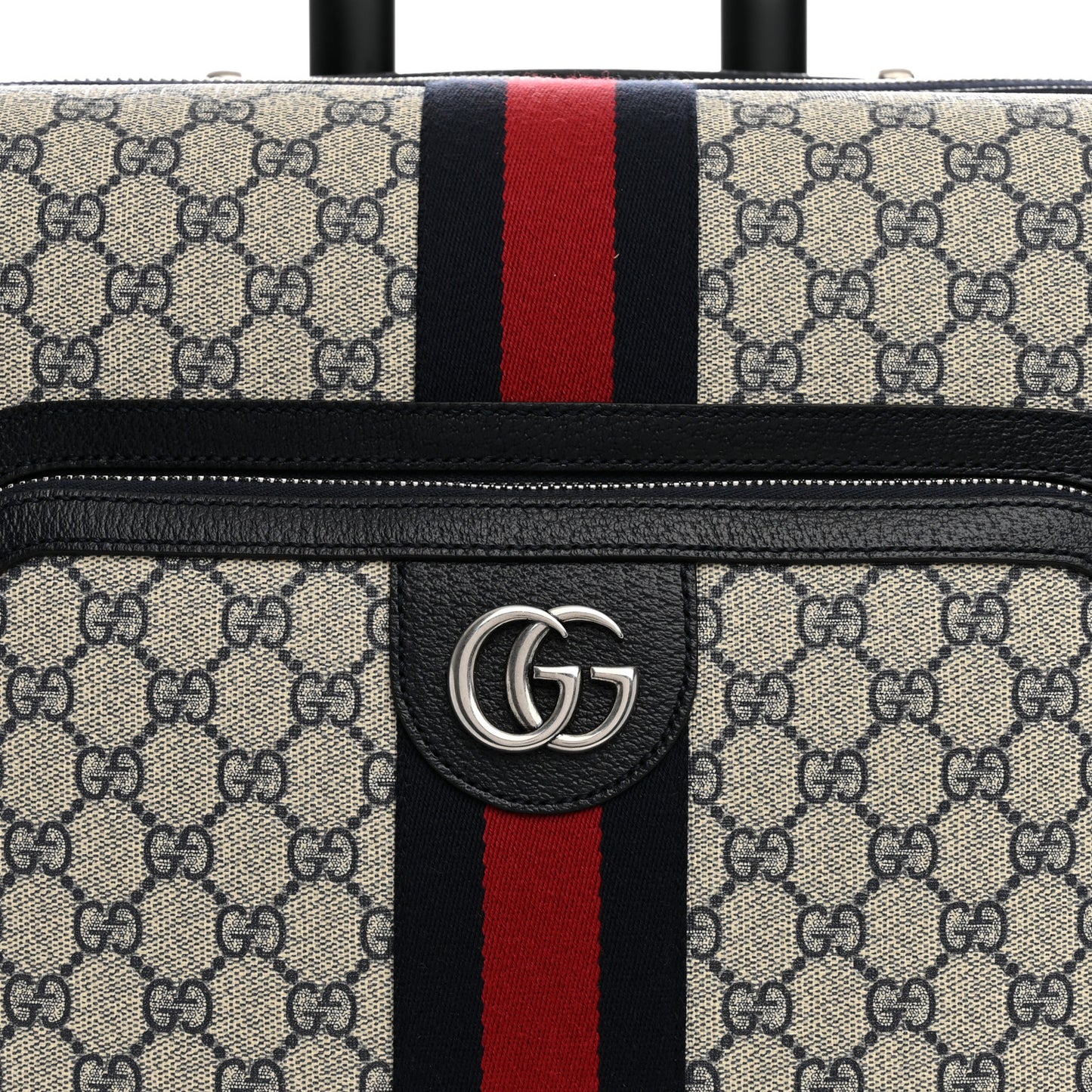 GG Supreme Monogram Textured Dollar Calfskin Web Small Savoy Cabin Trolley Beige Blue