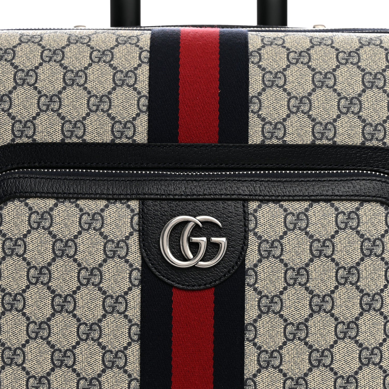 Gucci GG Supreme Monogram Textured Dollar Calfskin Web Small Savoy Cabin Trolley Beige Blue 7 of 9