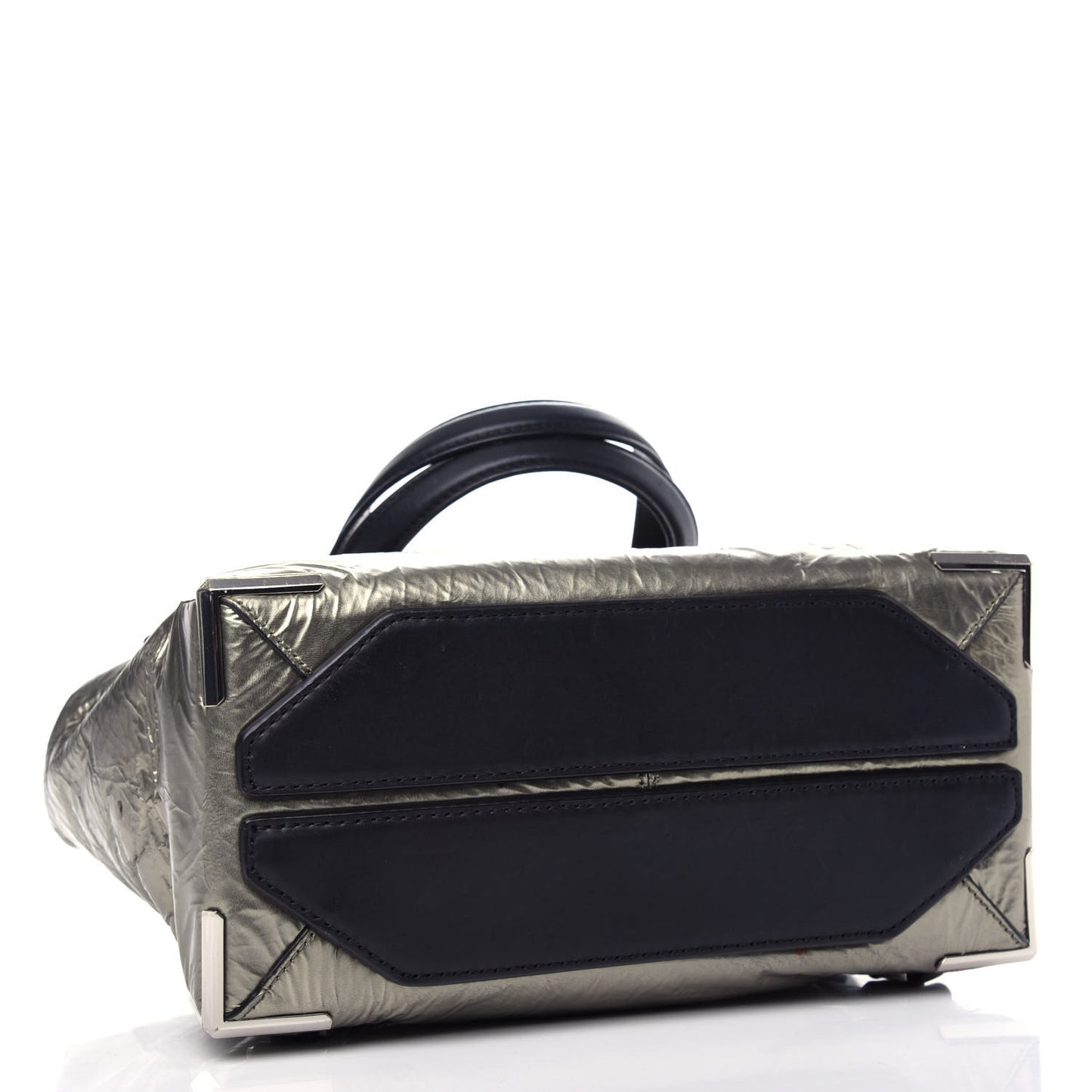 Metallic Crinkled Patent Calfskin Embossed Prisma Fold-Over Backpack Green Nickel Hardware