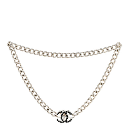 Chanel Crystal Chain Link CC Turn Lock Choker Necklace Silver Black 3 of 6