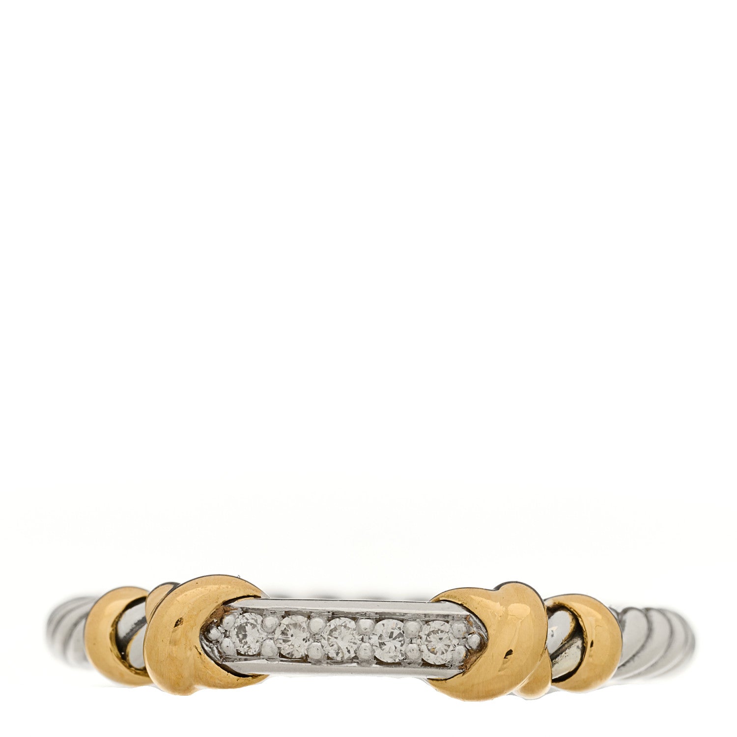 David Yurman Sterling Silver 18K Yellow Gold Diamond Petite Helena Wrap Ring 53 6.25 1 of 4