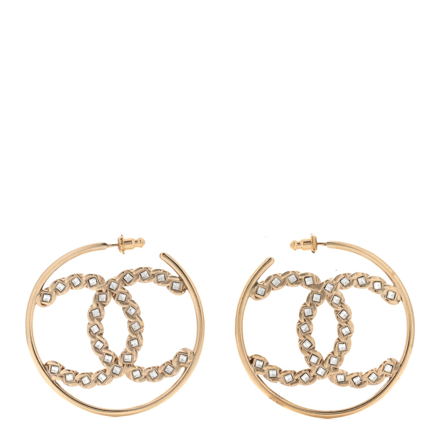 Crystal High Society CC Hoop Earrings Gold