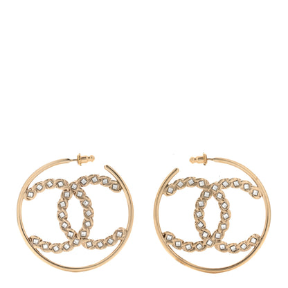 Chanel Crystal High Society CC Hoop Earrings Gold 1 of 4