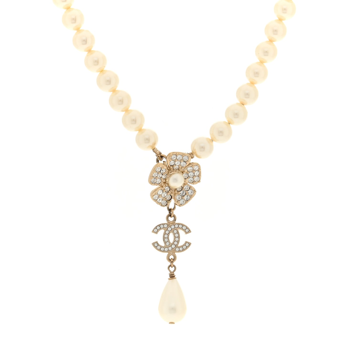 Pearl Crystal CC Camellia Choker Necklace Gold