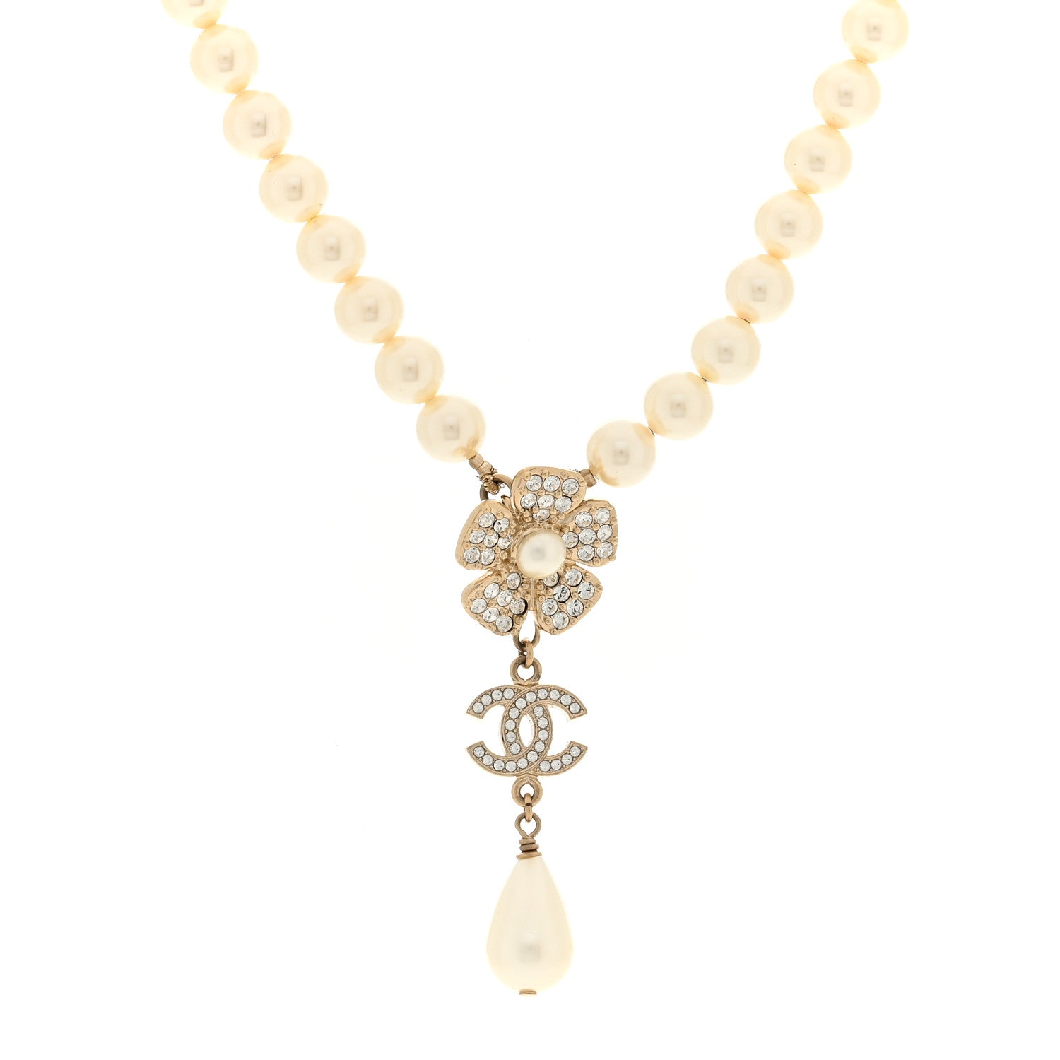 Chanel Pearl Crystal CC Camellia Choker Necklace Gold 1 of 4