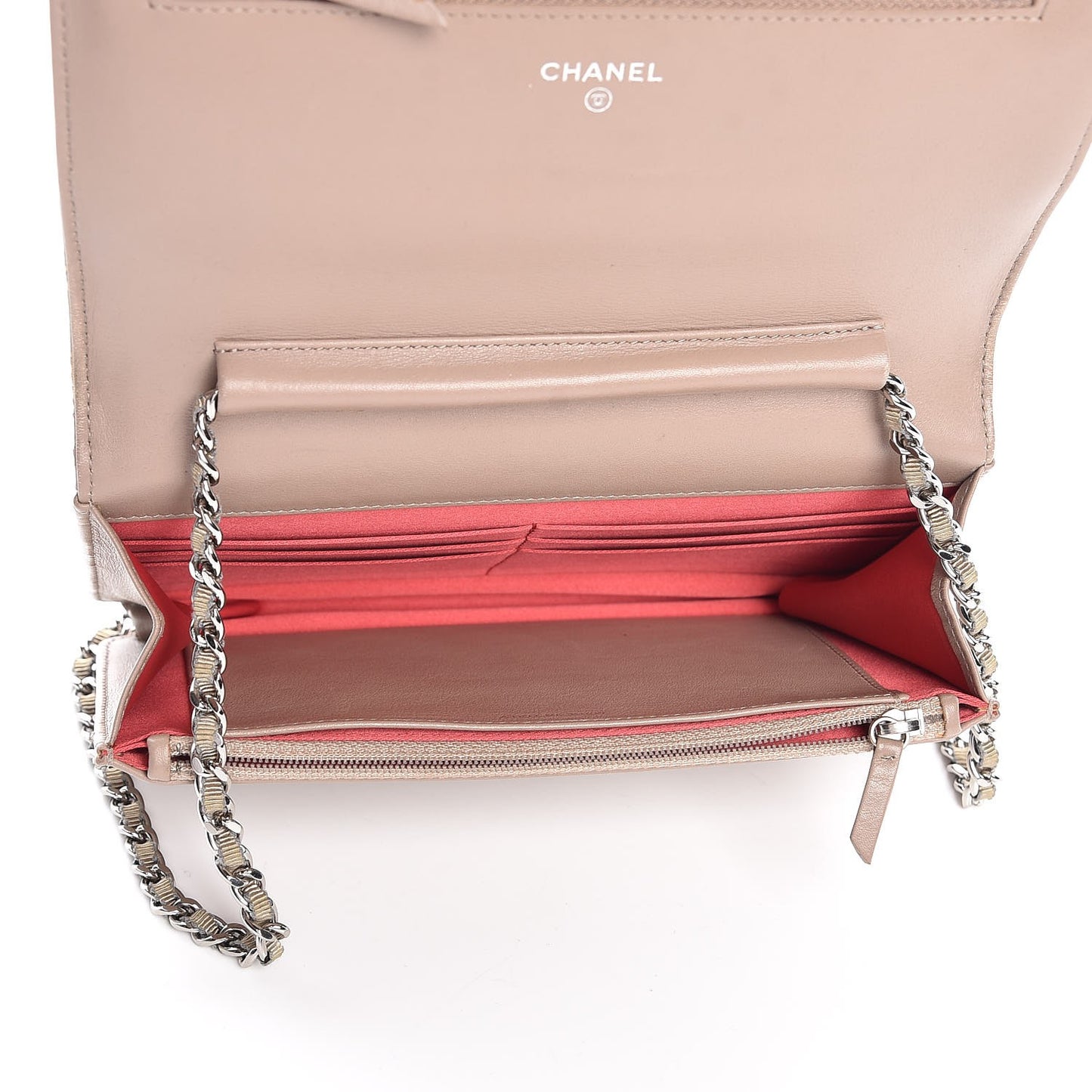 Vinyl Lipstick Wallet On Chain WOC Beige