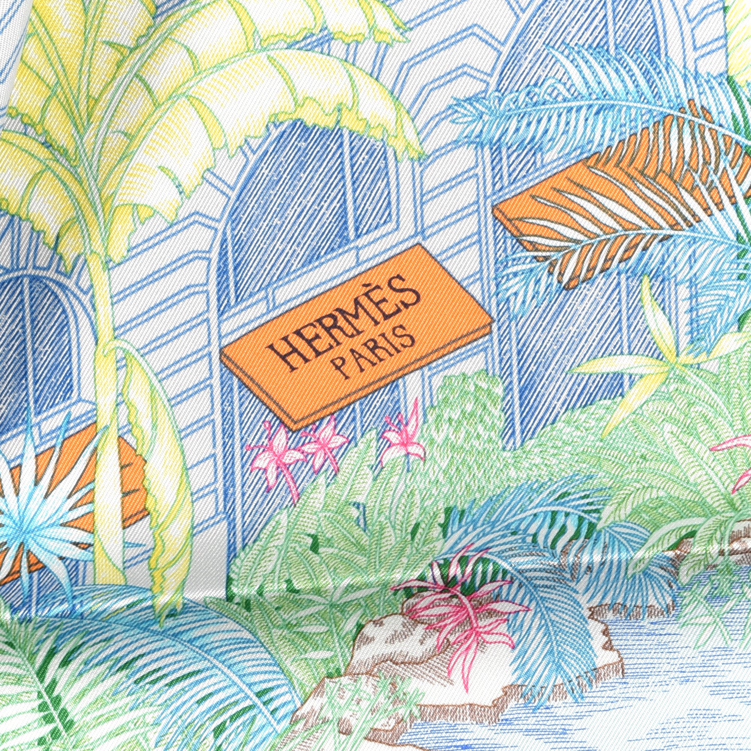 Hermes Silk Twill Faubourg Tropical Scarf 90 Bleu Vert Jaune 2 of 5