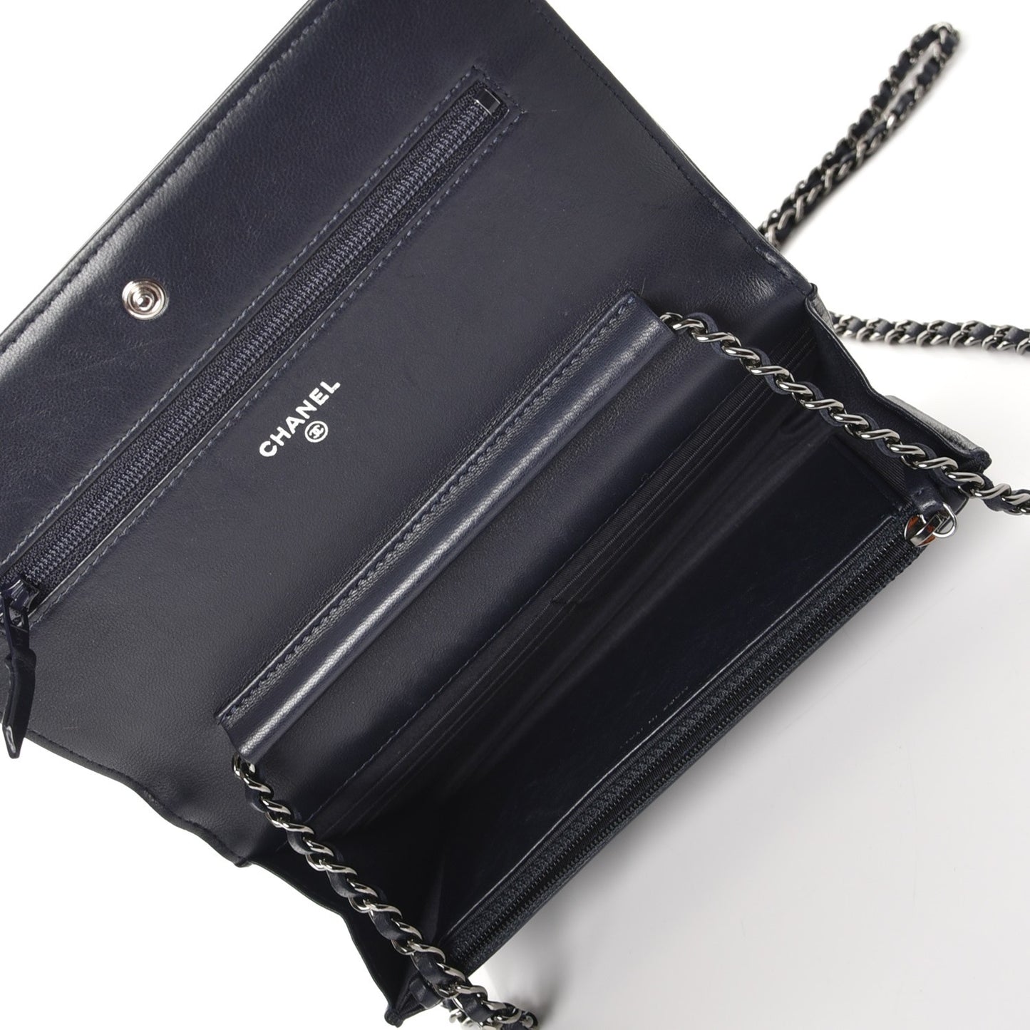 Lambskin Quilted Boy Wallet On Chain WOC Navy Blue