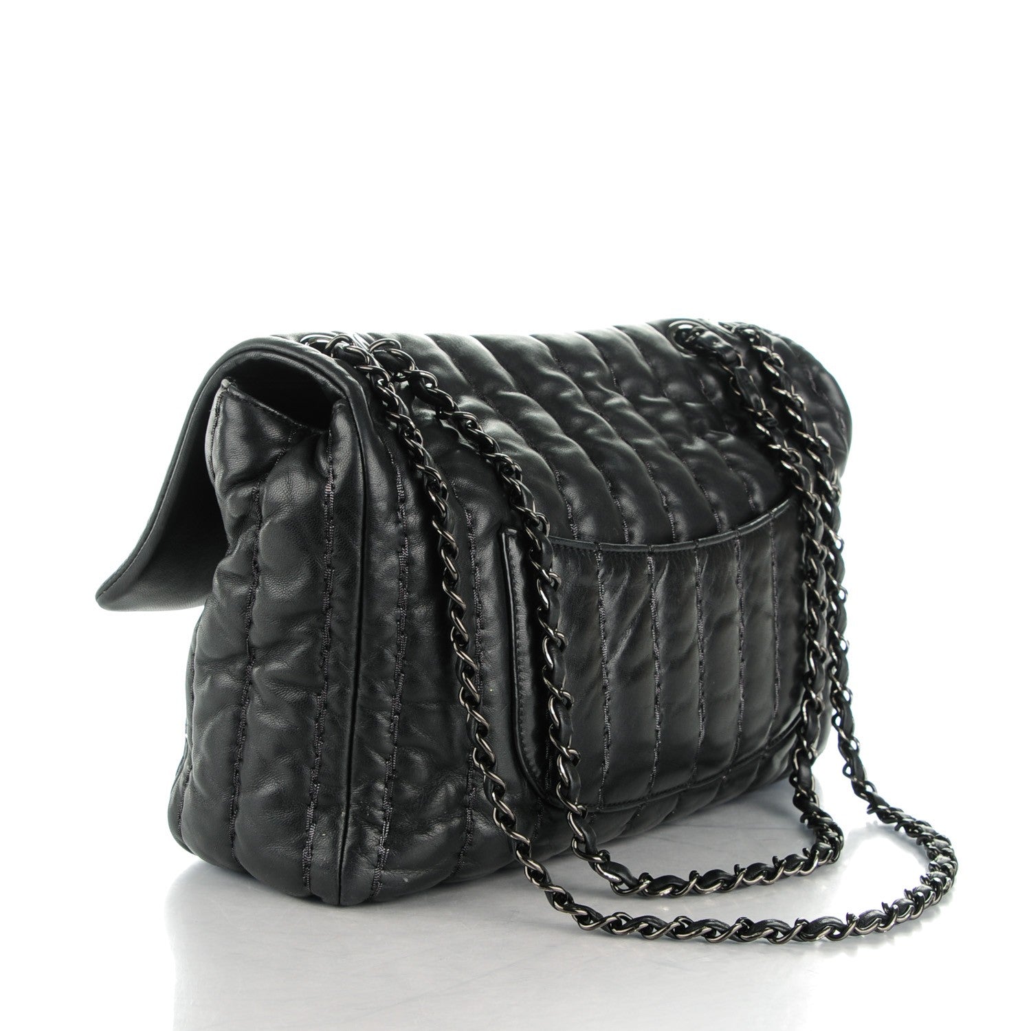 Chanel Lambskin Vertical Stitch Jumbo Single Flap Black 3 of 10