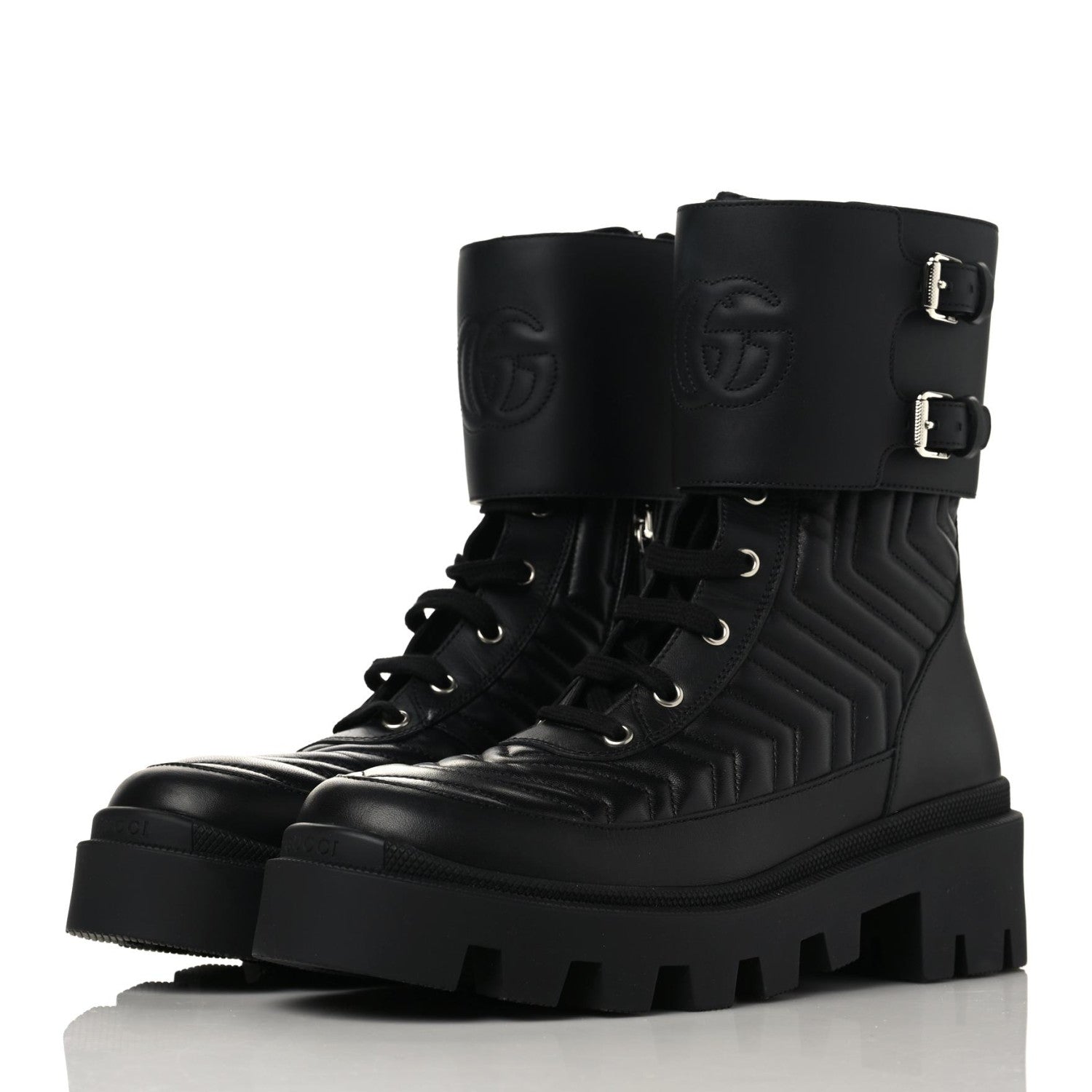 Gucci Nappa Frances GG Matelasse Platform Combat Boots 39 Black 3 of 11