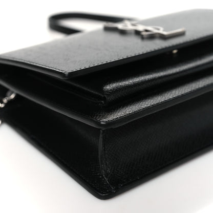 Saint Laurent Coated Bark Calfskin Sunset Chain Wallet Black 8 of 9