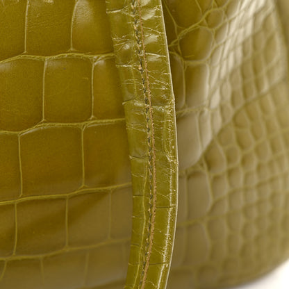 Prada Calfskin Embossed Crocodile Bauletto Bag Green 16 of 22