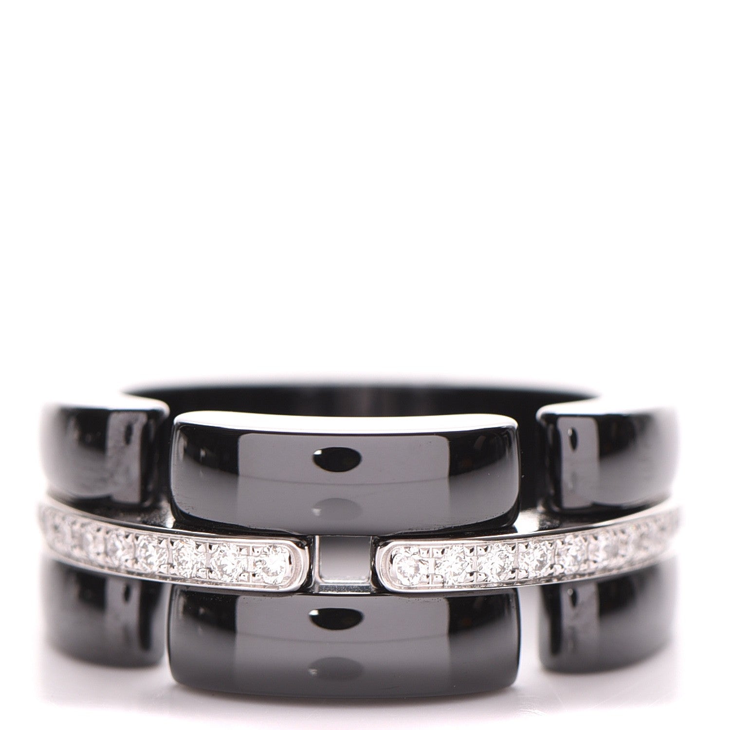 Chanel 18K White Gold Diamond Ceramic Medium Ultra Ring 57 8 Black 1 of 7