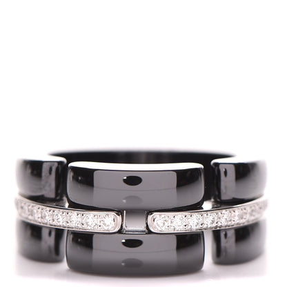 Chanel 18K White Gold Diamond Ceramic Medium Ultra Ring 57 8 Black 1 of 7