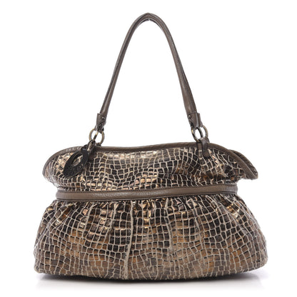 Fendi Metallic Canvas Crocodile Embossed Large Chef Shopper Tote Bronze 1 of 19