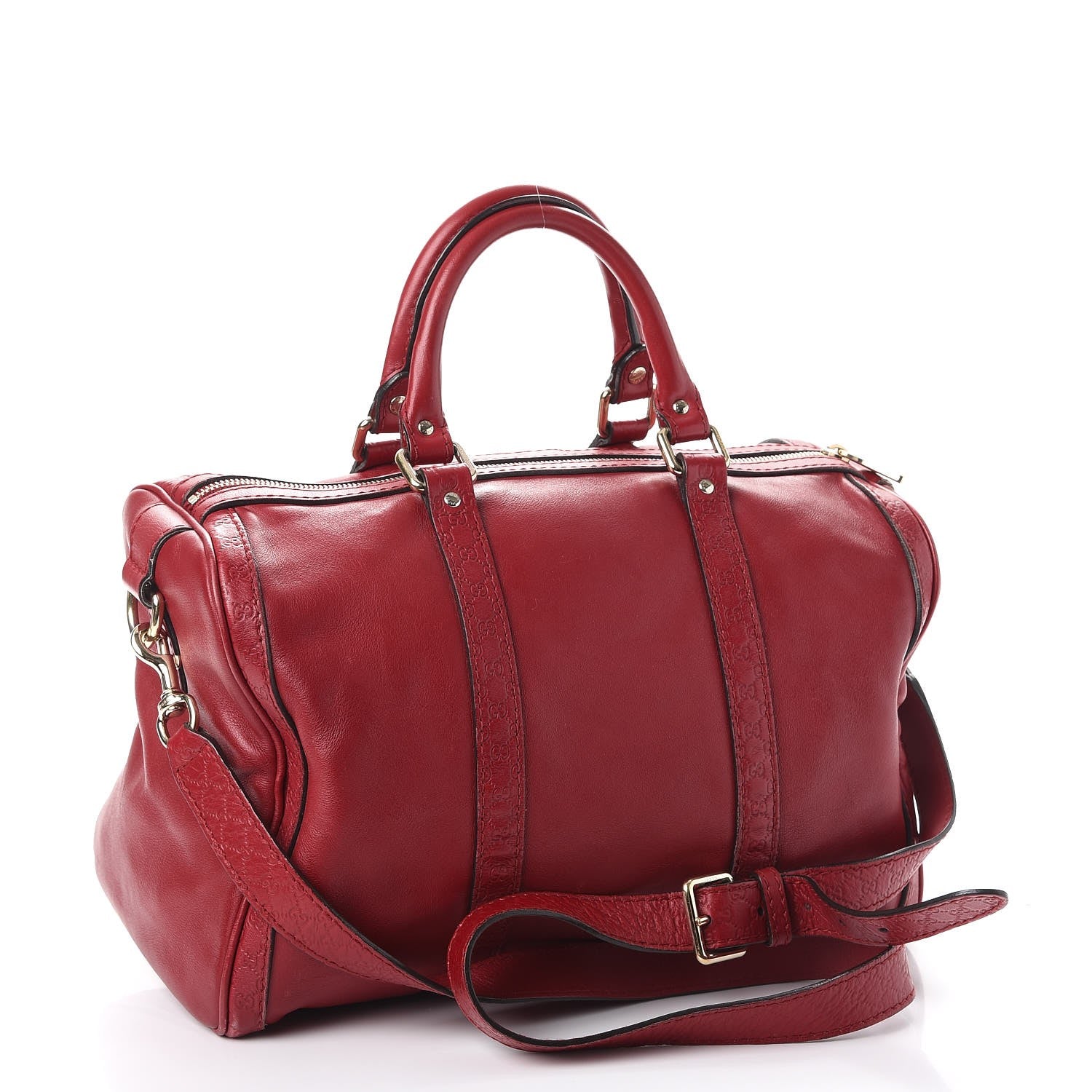 Gucci Calfskin Microguccissima Trim Medium Boston Raspberry Red 4 of 22