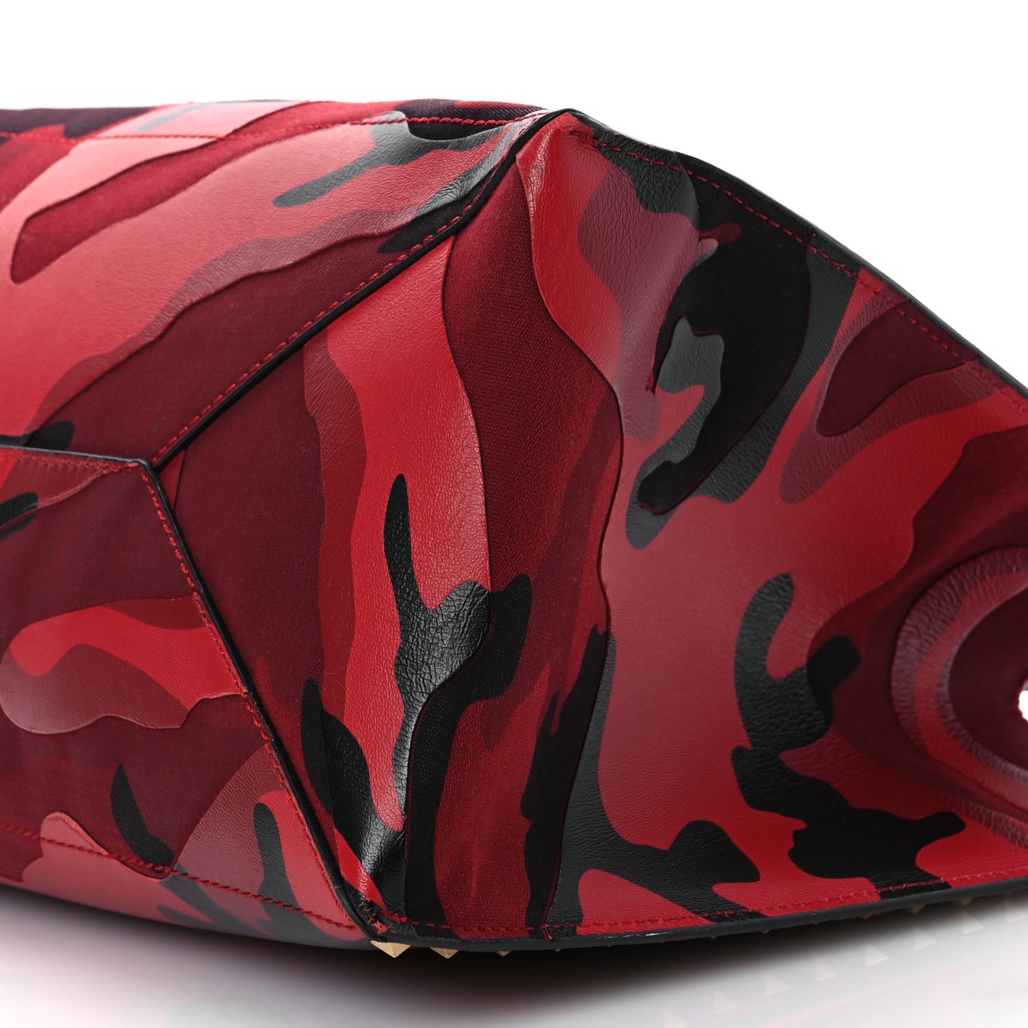 Nappa Canvas Camouflage Medium Rockstud Soft Tote Red
