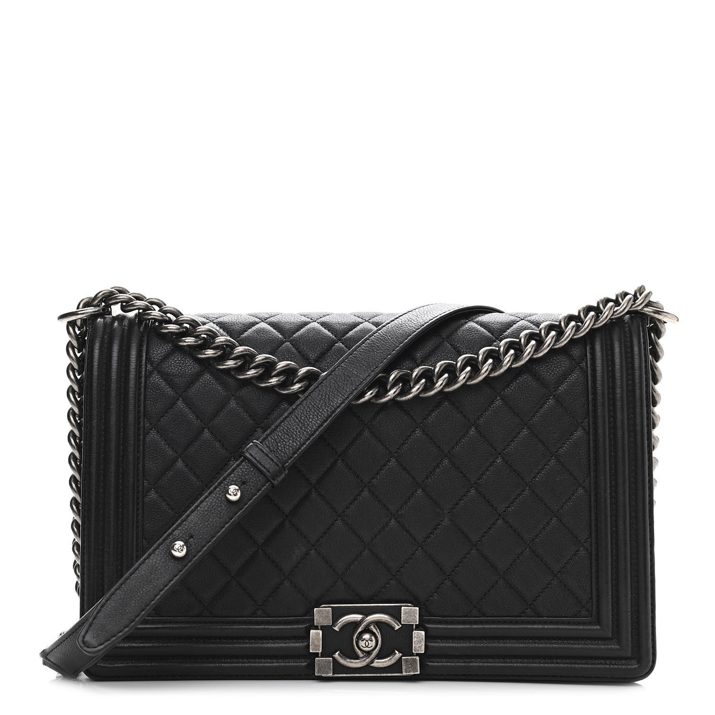 Grained Calfskin Quilted New Medium Boy Flap Black