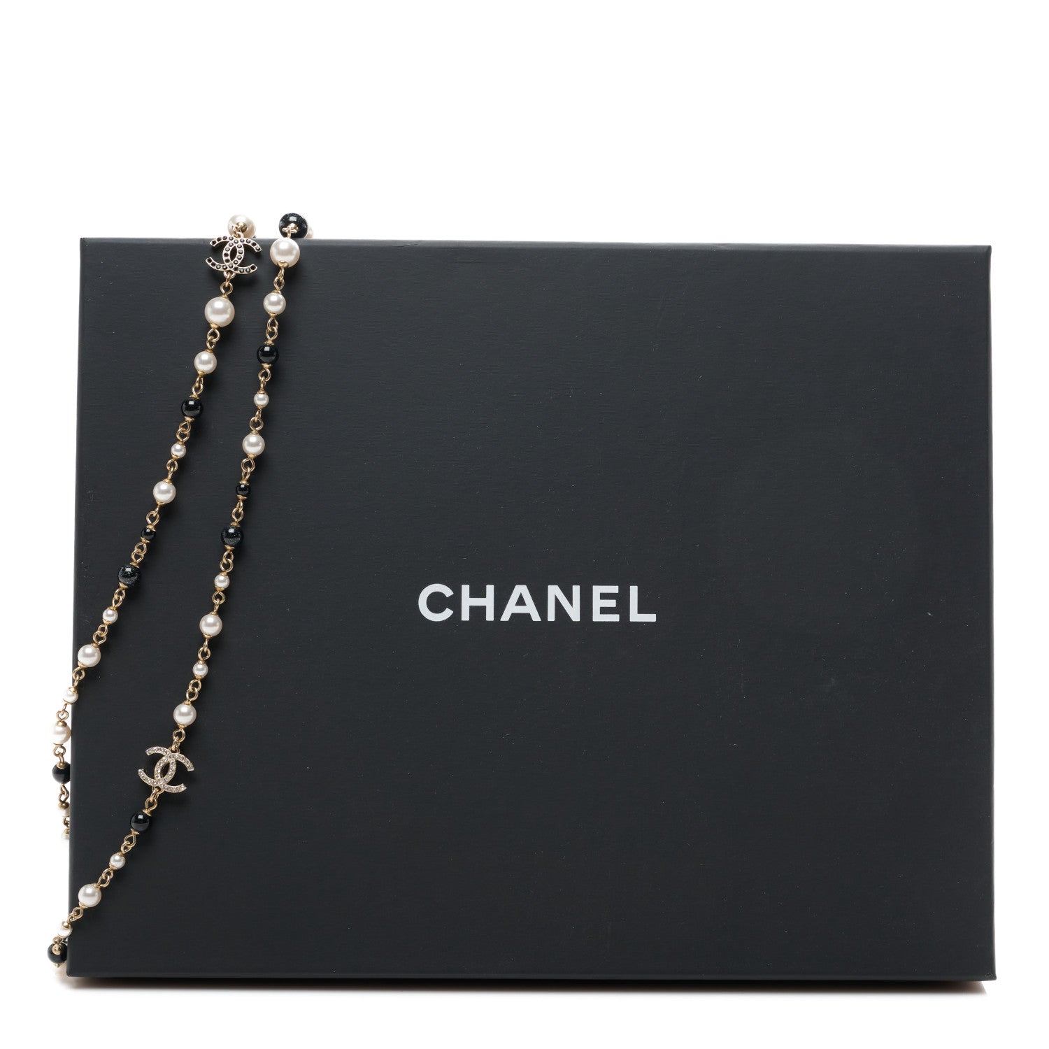 Chanel Pearl Bead Crystal CC Long Necklace Black Gold 5 of 5