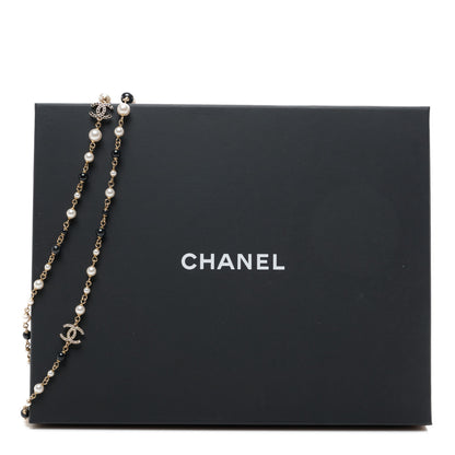 Chanel Pearl Bead Crystal CC Long Necklace Black Gold 5 of 5