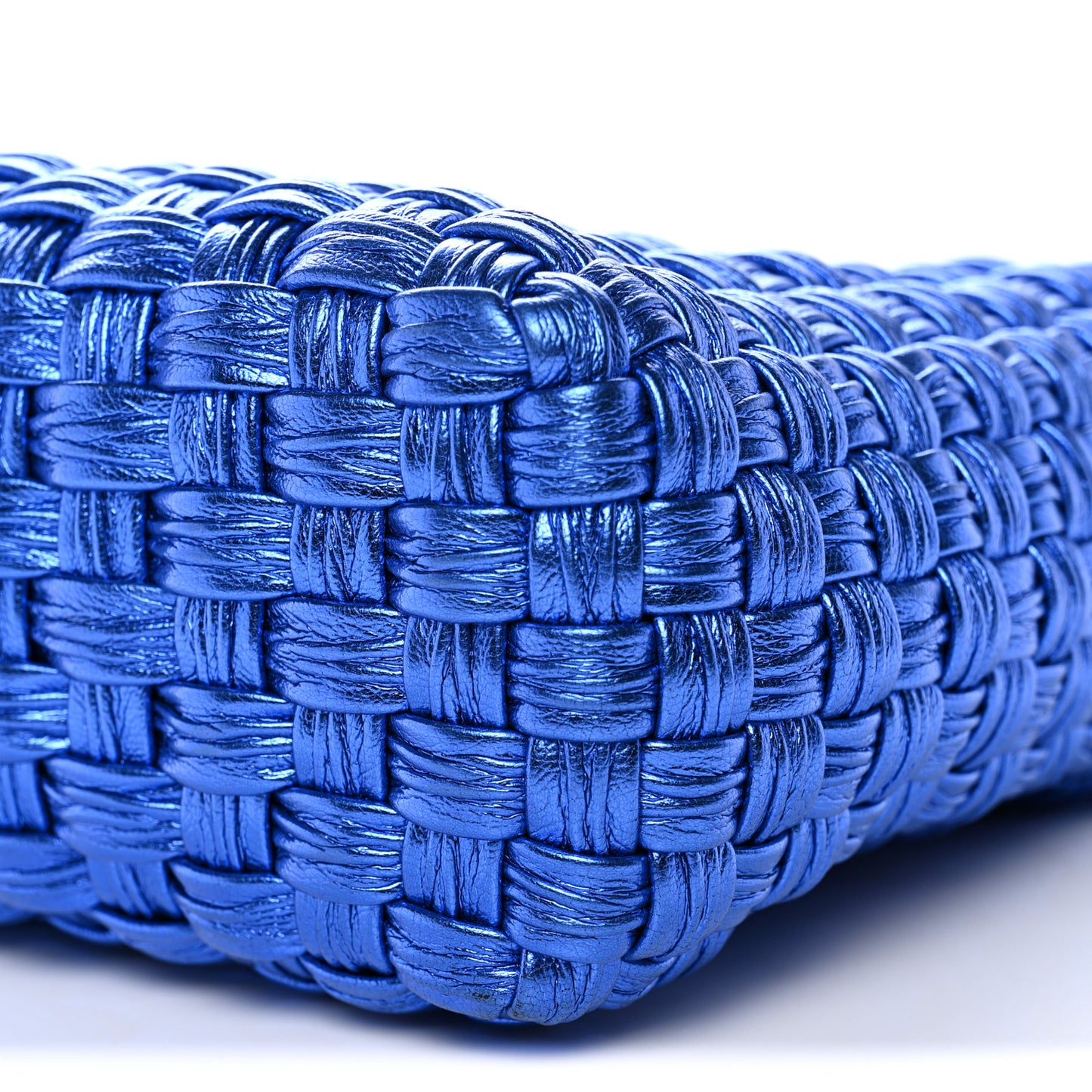 Metallic Woven Calfskin Trifolio Shoulder Bag Bluette