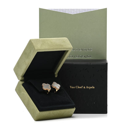 Van Cleef & Arpels 18K Yellow Gold Mother of Pearl Vintage Alhambra Earrings 6 of 6