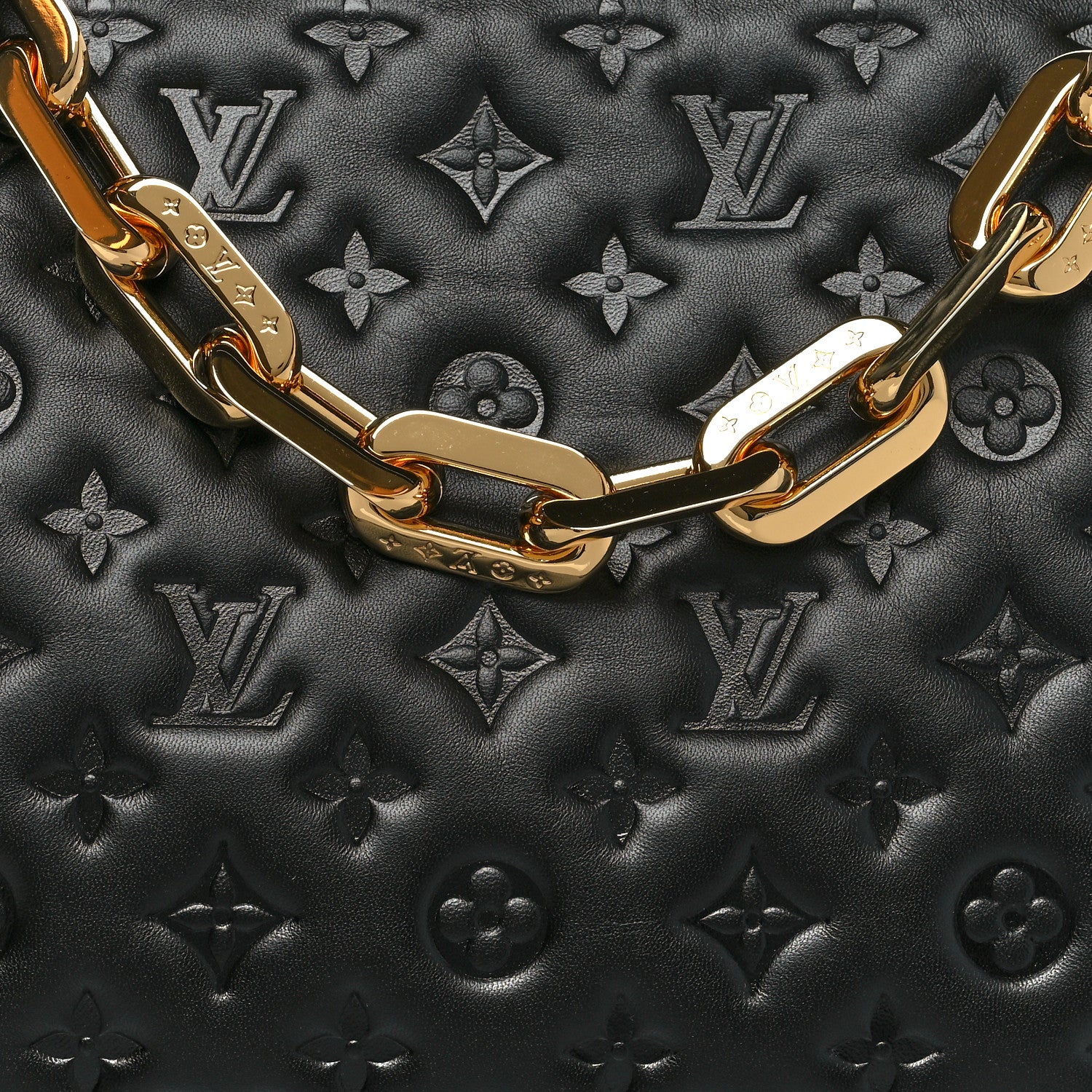 Louis Vuitton Lambskin Embossed Monogram Coussin MM Black 7 of 9