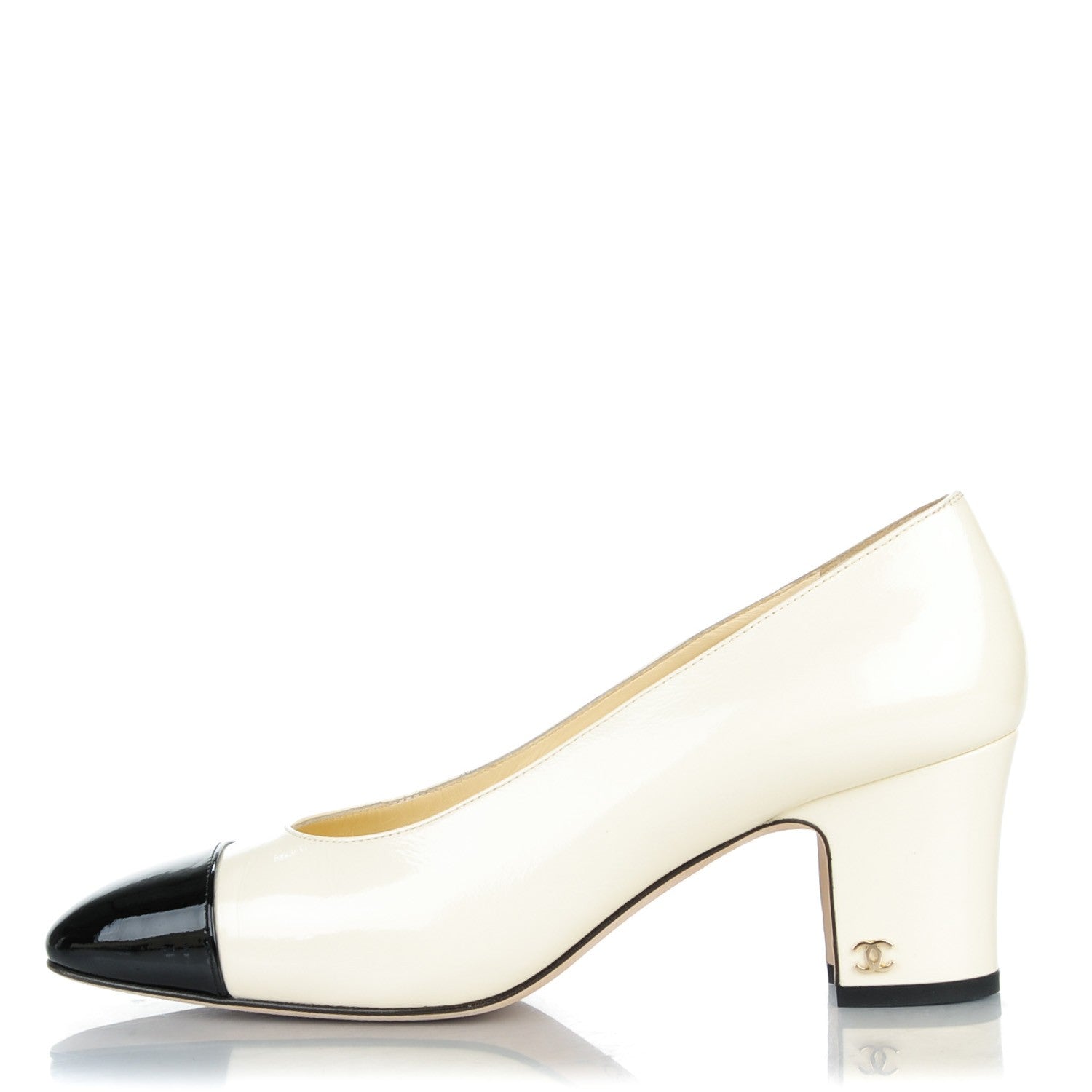 Chanel Patent Calfskin CC Cap Toe Low Heel Pumps 39 White Black 1 of 9