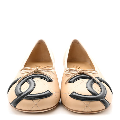 Chanel Lambskin Quilted CC Cambon Ballet Flats 37 Beige Black 3 of 10