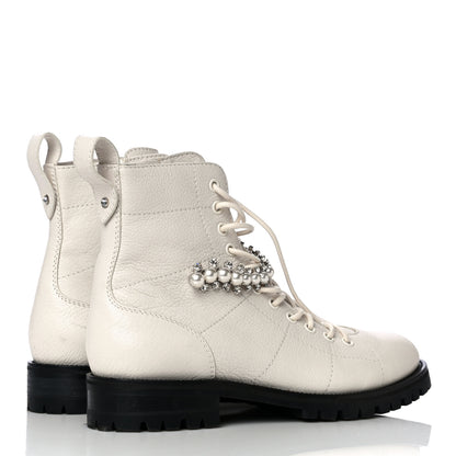 Jimmy Choo Goatskin Pearl Embellished Cruz Combat Boots 38.5 White 4 of 17