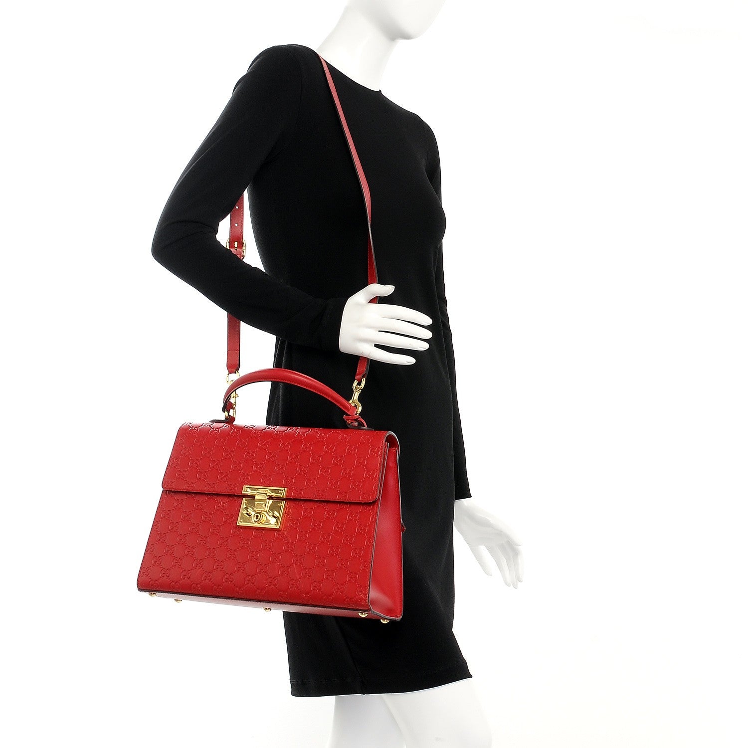 Gucci Guccissima Signature Medium Padlock Top Handle Bag Hibiscus Red 2 of 18